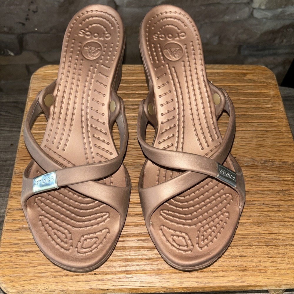 CROCS Neutral Brown Slip On Heeled Sandals Women's Size 9